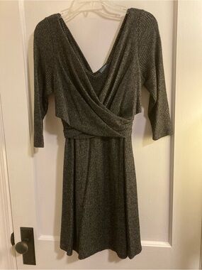Gray ribbed sweater wrap dress